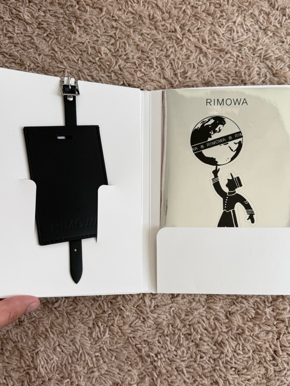 RIMOWA Black Leather Luggage Tag with Strap and sticker